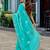 Aqua blue embroidered embellished shimmer chiffon bollywood saree with blouse