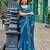 Blue embroidered embellished shimmer chiffon bollywood saree with blouse
