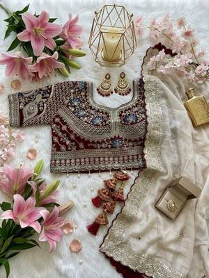 Off White Color embroidery sequence buttis  and work Satin Saree 5