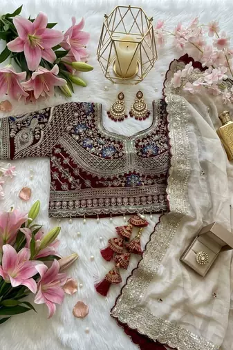 Off White Color embroidery sequence buttis  and work Satin Saree