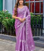 Lavender embroidered embellished shimmer chiffon bollywood saree with blouse