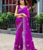 Magenta embroidered embellished shimmer chiffon bollywood saree with blouse