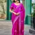 Rani pink embroidered embellished shimmer chiffon bollywood saree with blouse