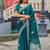 Teal blue embroidered embellished shimmer chiffon bollywood saree with blouse