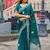 Teal blue embroidered embellished shimmer chiffon bollywood saree with blouse