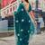 Teal blue embroidered embellished shimmer chiffon bollywood saree with blouse