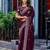 Wine embroidered embellished shimmer chiffon bollywood saree with blouse