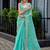 Aqua blue embroidered embellished shimmer chiffon bollywood saree with blouse