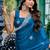 Blue embroidered embellished shimmer chiffon bollywood saree with blouse