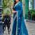 Blue embroidered embellished shimmer chiffon bollywood saree with blouse