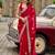 Red embroidered embellished shimmer chiffon bollywood saree with blouse