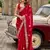 Red embroidered embellished shimmer chiffon bollywood saree with blouse
