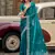 Teal blue embroidered embellished shimmer chiffon bollywood saree with blouse