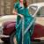 Teal blue embroidered embellished shimmer chiffon bollywood saree with blouse