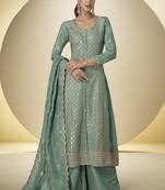 Dark-green embroidered simar silk salwar suit