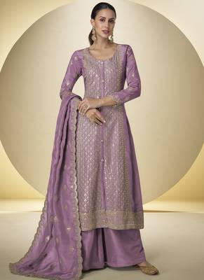 Dark-purple embroidered simar silk salwar suit 1