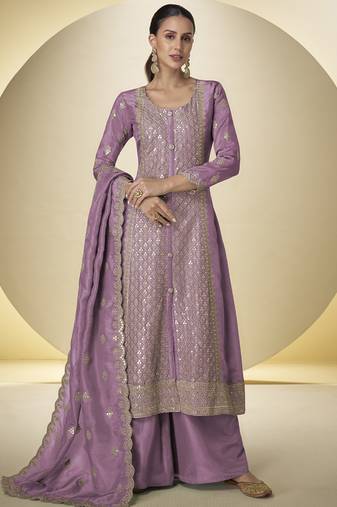 Dark-purple embroidered simar silk salwar suit