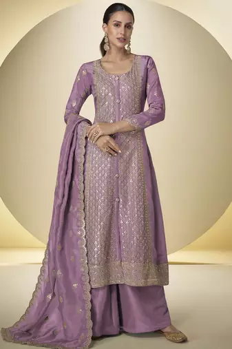 Dark-purple embroidered simar silk salwar suit