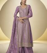 Dark-purple embroidered simar silk salwar suit