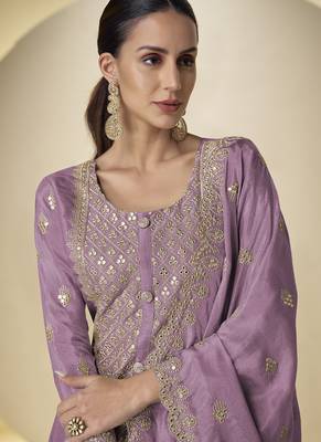 Dark-purple embroidered simar silk salwar suit 2