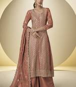 Dark-orange embroidered simar silk salwar suit