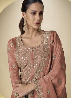 Dark-orange embroidered simar silk salwar suit 2