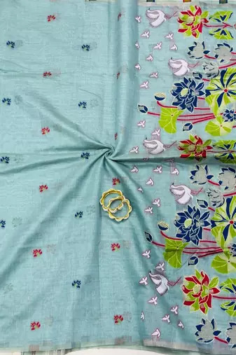 Grey Color elephant and floral type rich weaving pallu  Work Cotton Saree