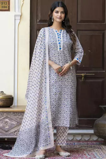 Light-beige cotton kota checks salwar suit