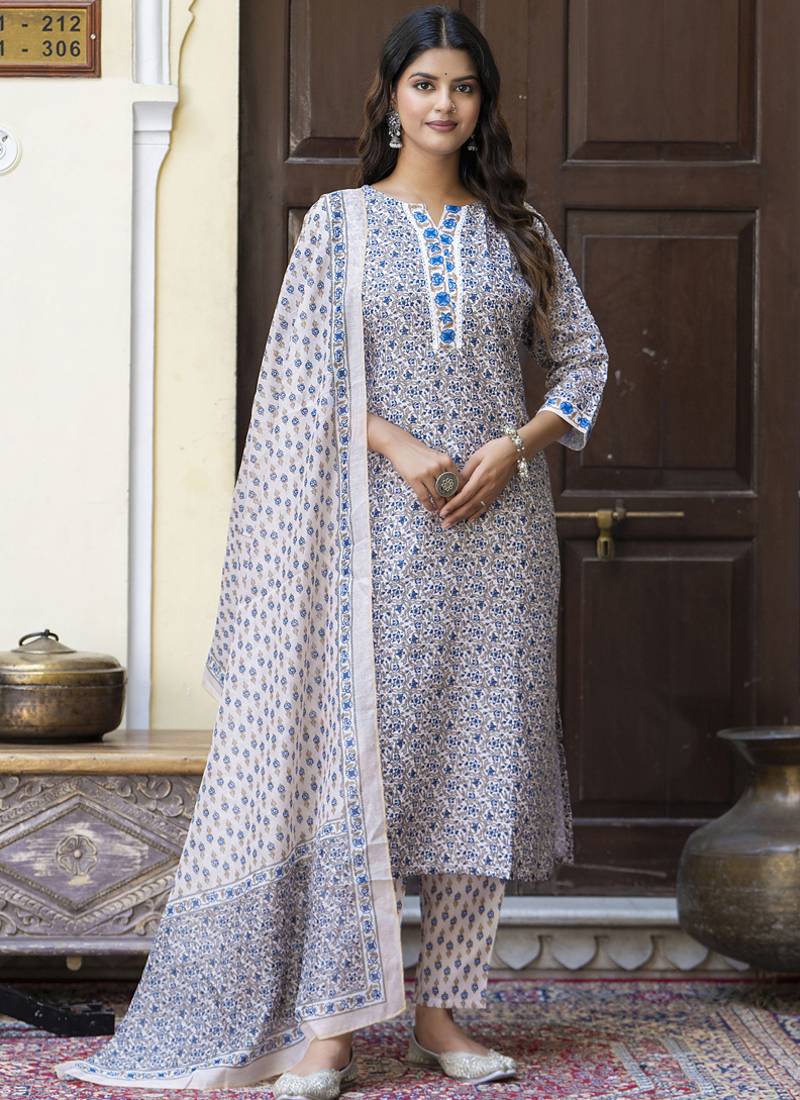 Light-beige cotton kota checks salwar suit