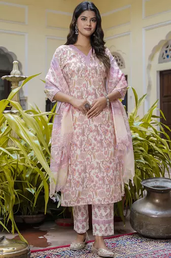 Light-peach cotton kota checks salwar suit