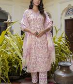 Light-peach cotton kota checks salwar suit