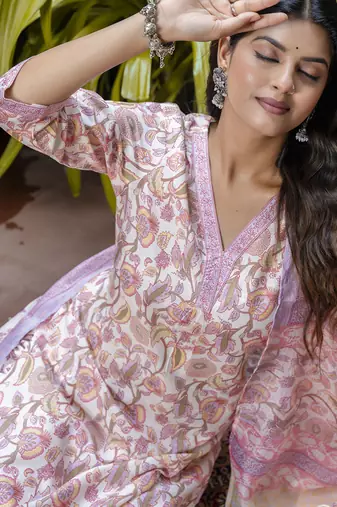 Light-peach cotton kota checks salwar suit