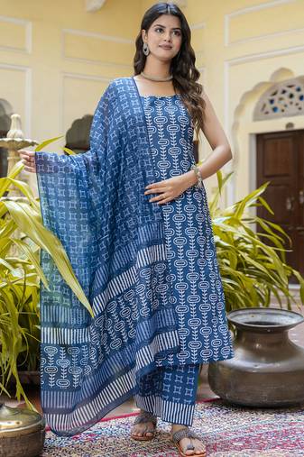 Blue cotton kota checks salwar suit