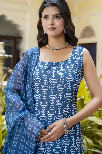 Blue cotton kota checks salwar suit