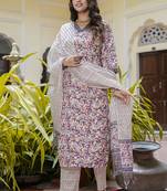 Cream cotton kota checks salwar suit