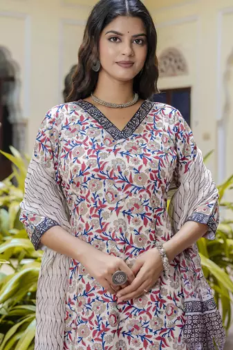 Cream cotton kota checks salwar suit