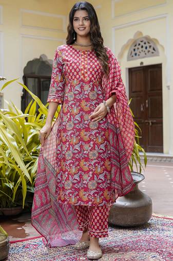 Pink cotton kota checks salwar suit