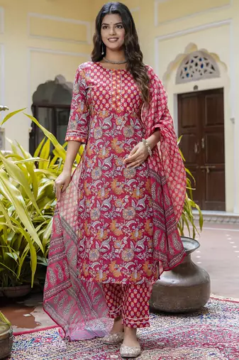 Pink cotton kota checks salwar suit
