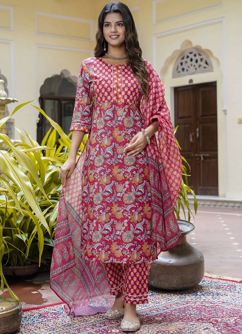 Pink cotton kota checks salwar suit