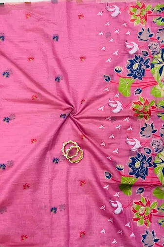 Pink Color elephant and floral type rich weaving pallu  Work Cotton Saree