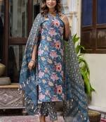 Teal cotton kota checks salwar suit