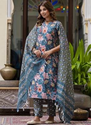 Teal cotton kota checks salwar suit 2