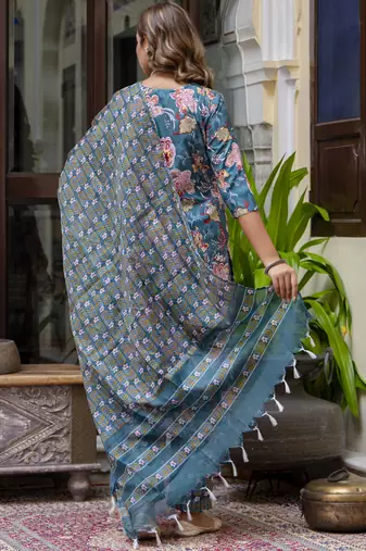 Teal cotton kota checks salwar suit