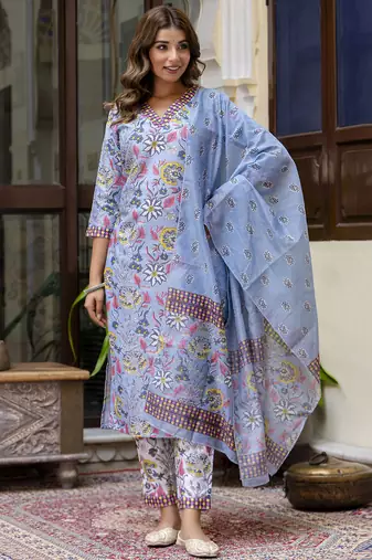 Off-white cotton kota checks salwar suit