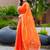 Orange embroidered shimmer chiffon bollywood saree with blouse
