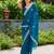 Teal blue embroidered shimmer chiffon bollywood saree with blouse