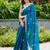 Teal blue embroidered shimmer chiffon bollywood saree with blouse