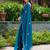 Teal blue embroidered shimmer chiffon bollywood saree with blouse
