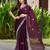 Wine embroidered shimmer chiffon bollywood saree with blouse