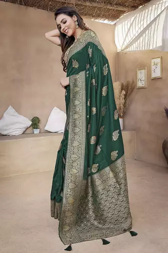 Green woven self design pure paithani silk saree with blouse